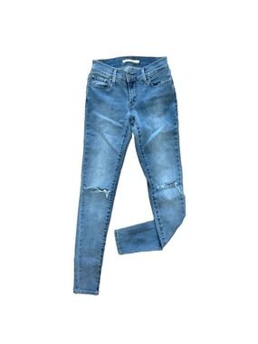 Levi's 710 Low Rise Super Skinny Jeans Distressed Blue Size 25